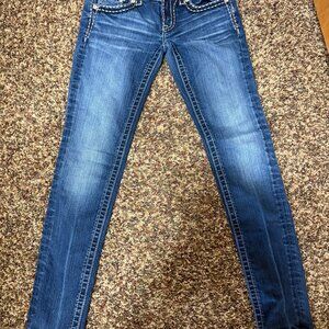 Miss Me Skinny Jeans Blue Embroidered Rhinestone Embellished Pockets Denim SZ 26